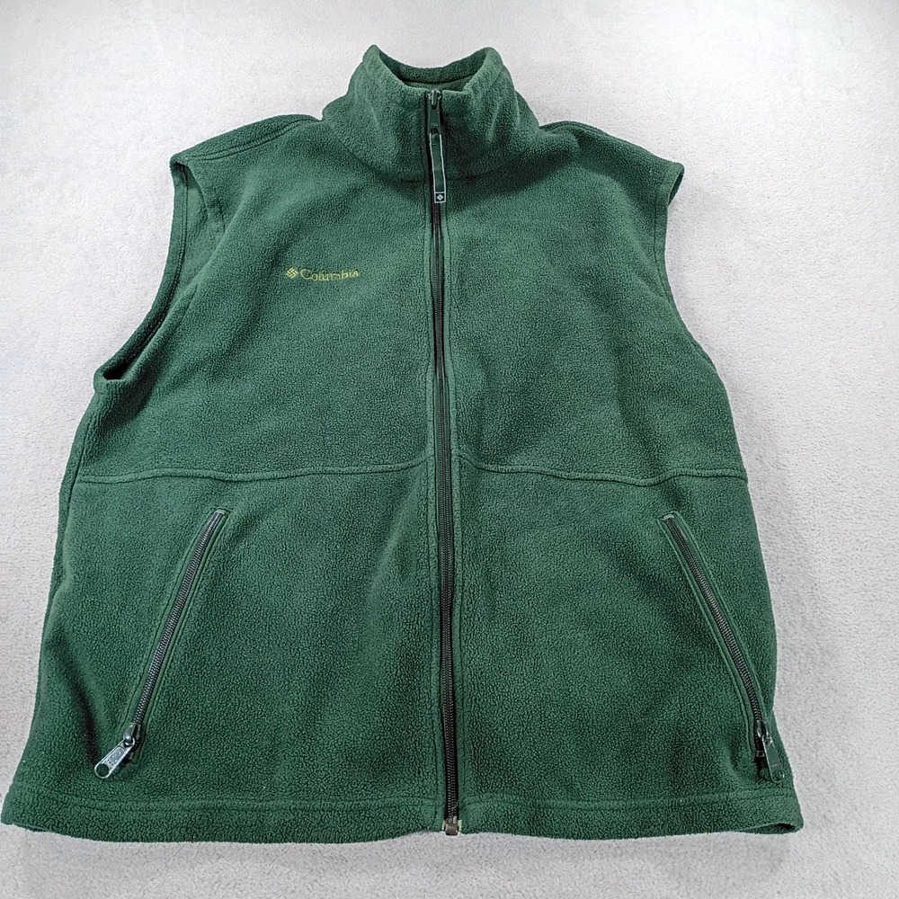 Columbia Mens Fleece Full Zip Vest Green Large Zippered Pockets